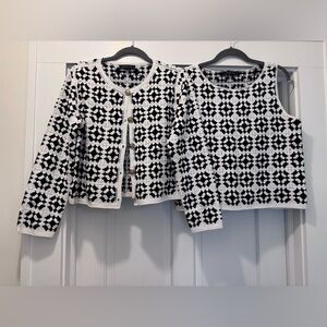 Ann Taylor Black & White Crochet Cardigan and Shell Sweater Set size medium